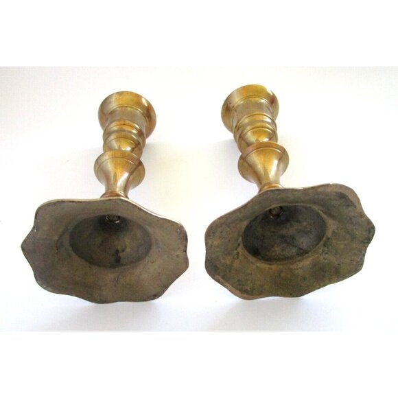 Vintage Brass Candlestick Holders - Set of 2 -Scalloped Design Bases - 5" Height - Picture 8 of 14